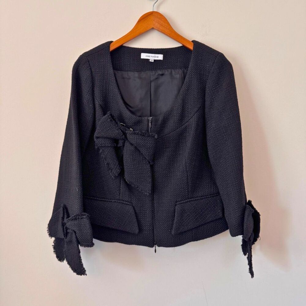 Anne Fontaine Alena Black Bow Tweed Jacket Size 10